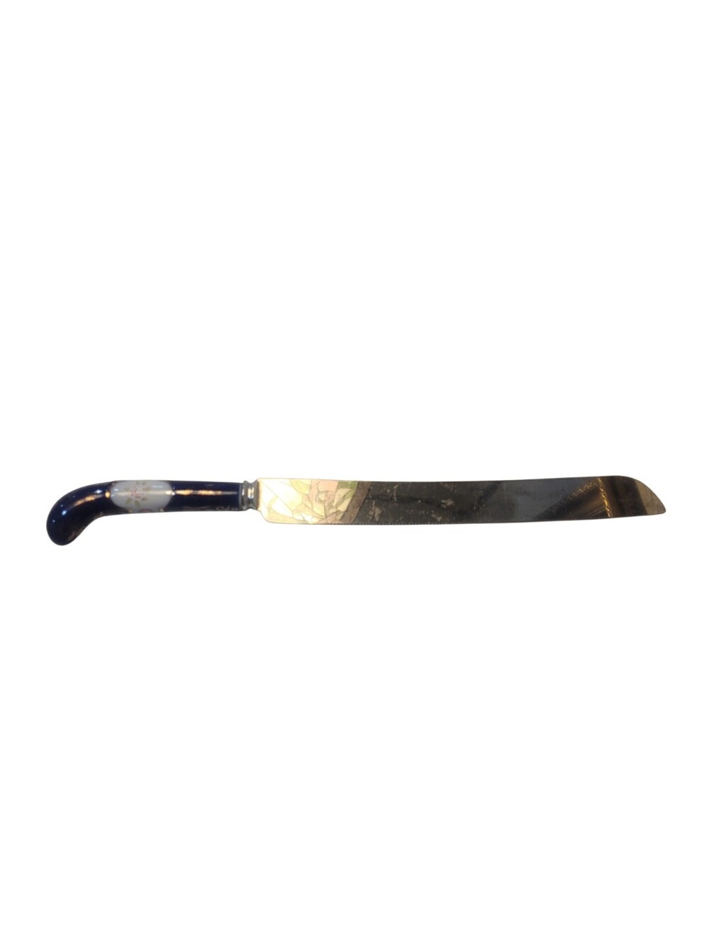 Vintage Decorative Porcelain Blue Handle Bread Knife with Floral Inlay